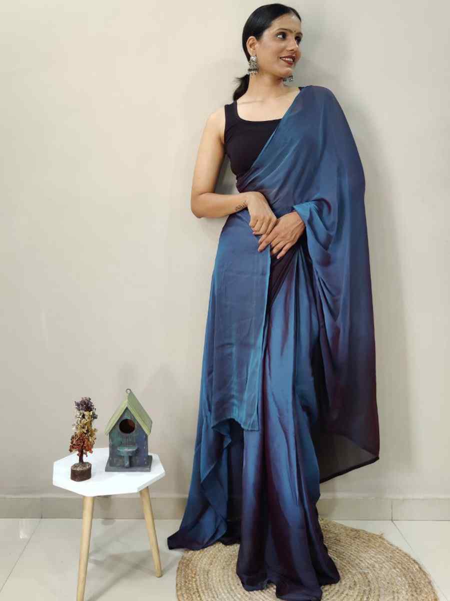 Navy Blue Pure Soft Georgette Silk Printed Festival Casual Contemporary Saree