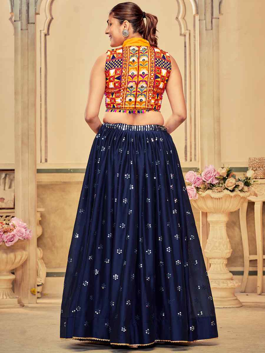 Navy Blue Rangoli Silk Embroidery Reception Festival Heavy Border Lehenga Choli