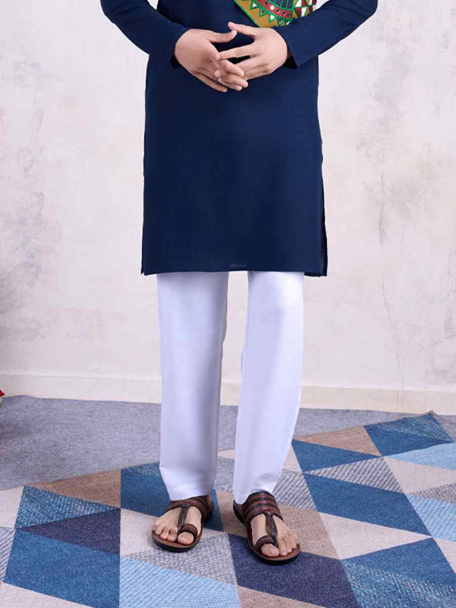 Navy Blue Rayon Embroidered Festival Casual Kurta