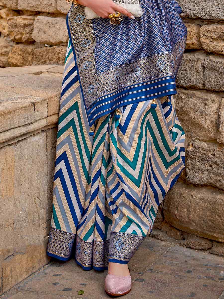 Navy Blue Silk Handwoven Casual Festival Heavy Border Saree