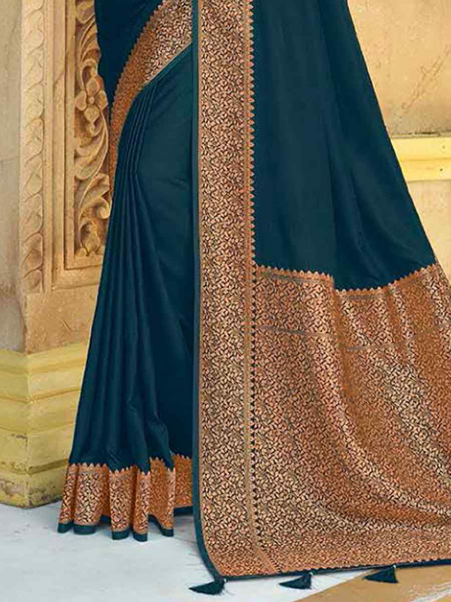 Navy Blue Silk Handwoven Festival Wedding Heavy Border Saree