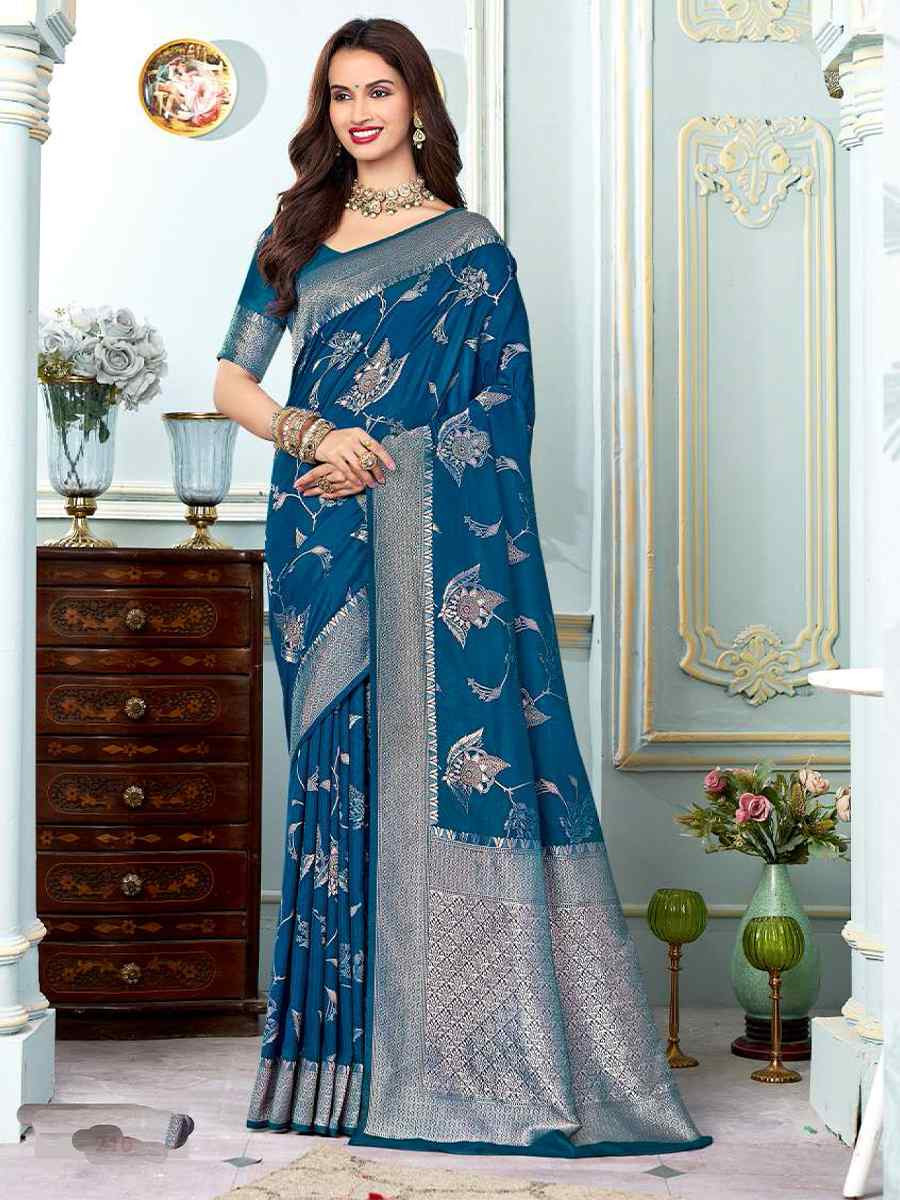 Navy Blue Silk Handwoven Festival Wedding Heavy Border Saree