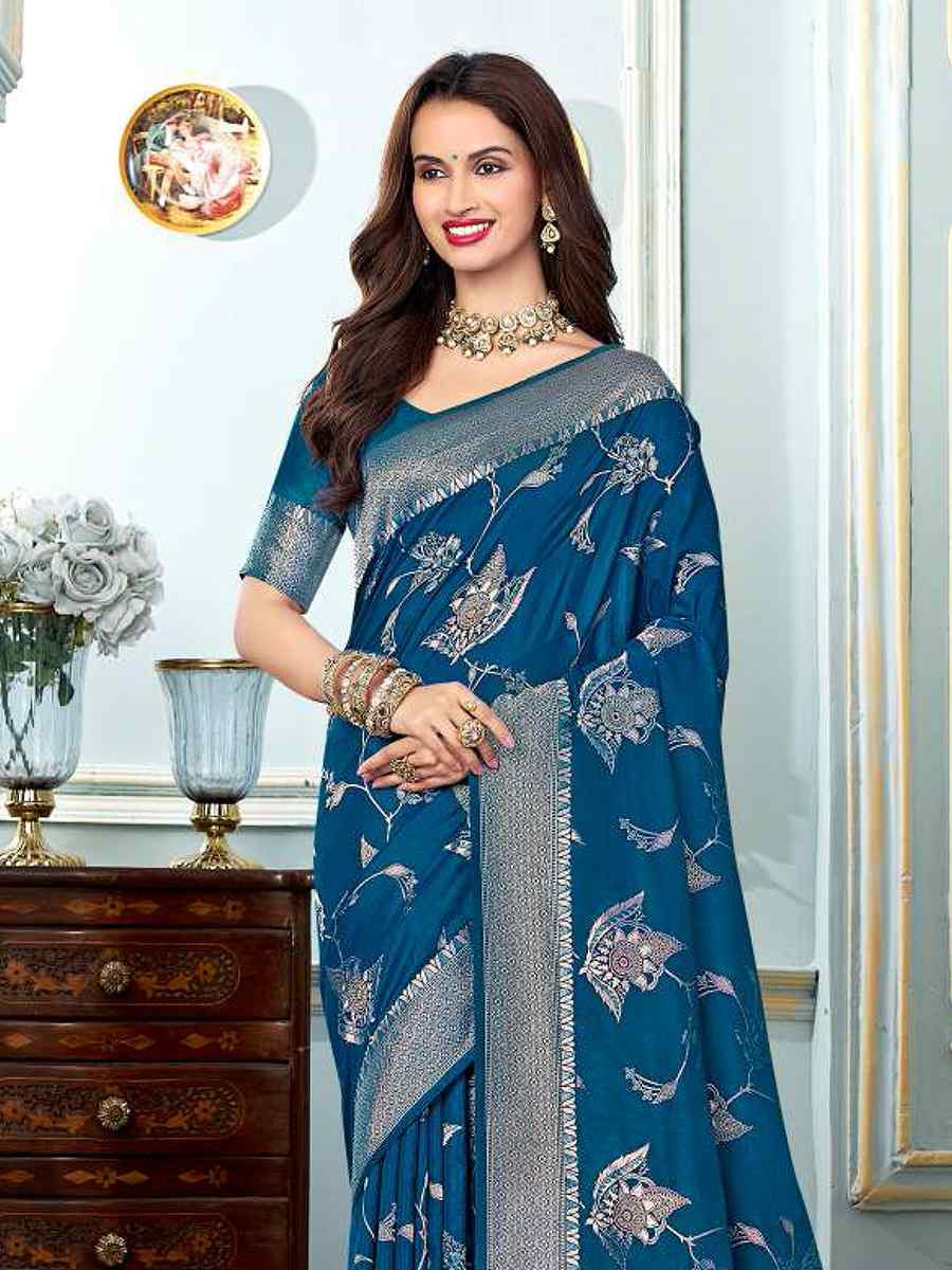 Navy Blue Silk Handwoven Festival Wedding Heavy Border Saree