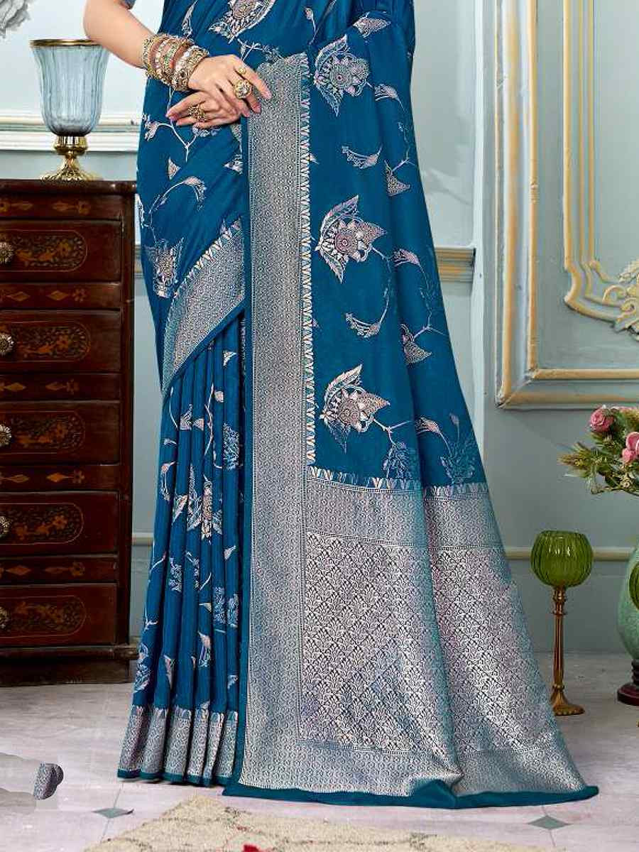 Navy Blue Silk Handwoven Festival Wedding Heavy Border Saree