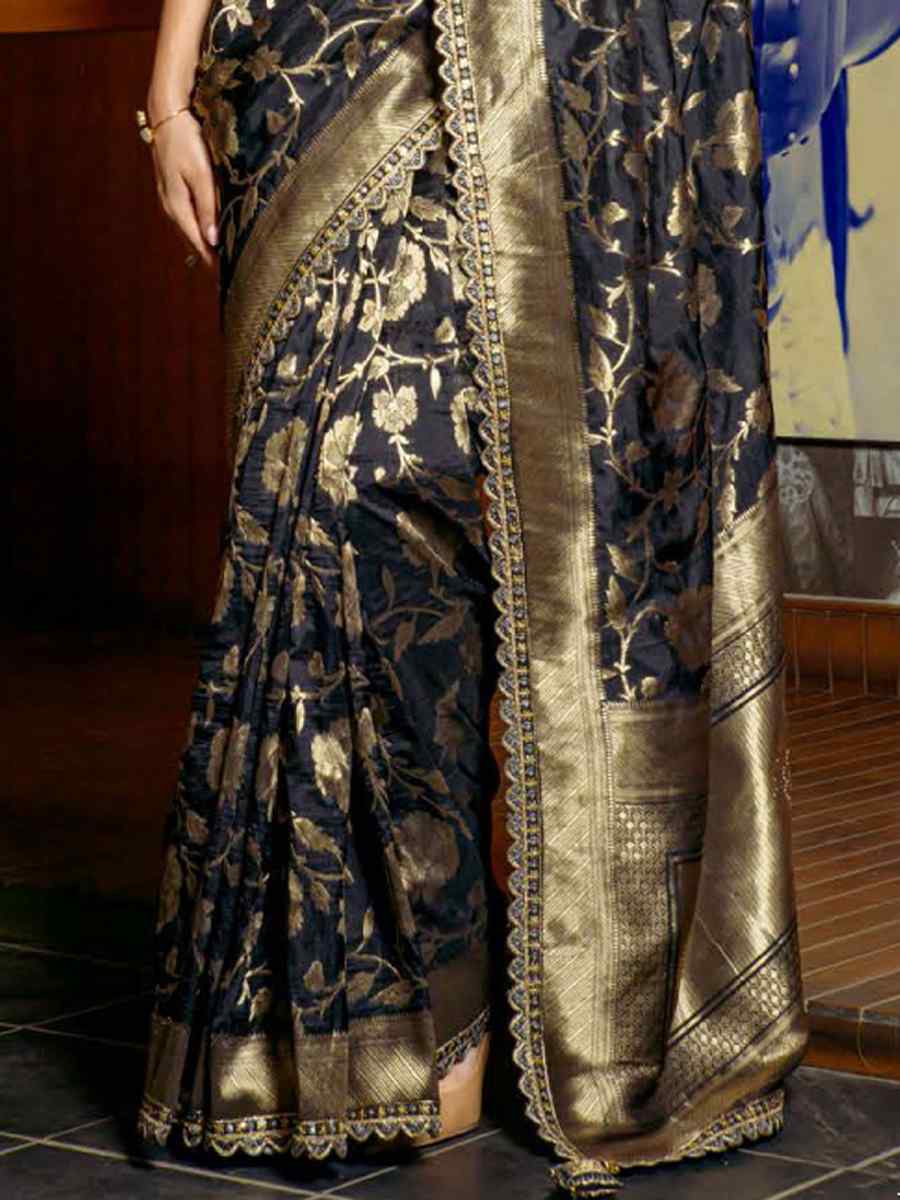 Navy Blue Silk Handwoven Festival Wedding Heavy Border Saree