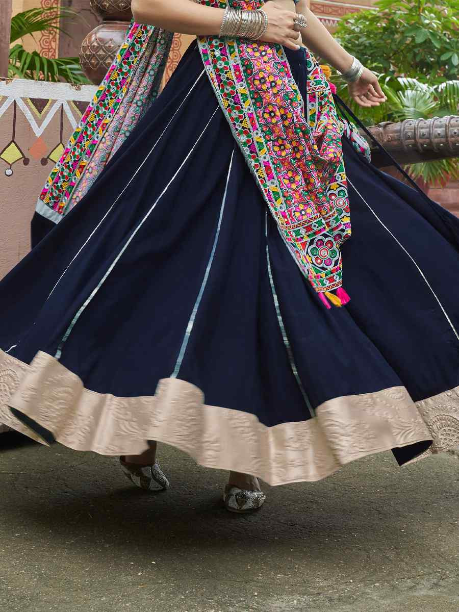 Navy Blue Viscose Rayon Embroidered Festival Wedding Traditional Lehenga Choli