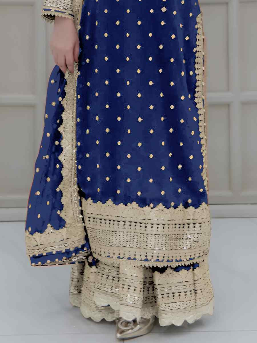 Nevy Blue Heavy Faux Georgette Embroidered Festival Casual Ready Sharara Pant Salwar Kameez