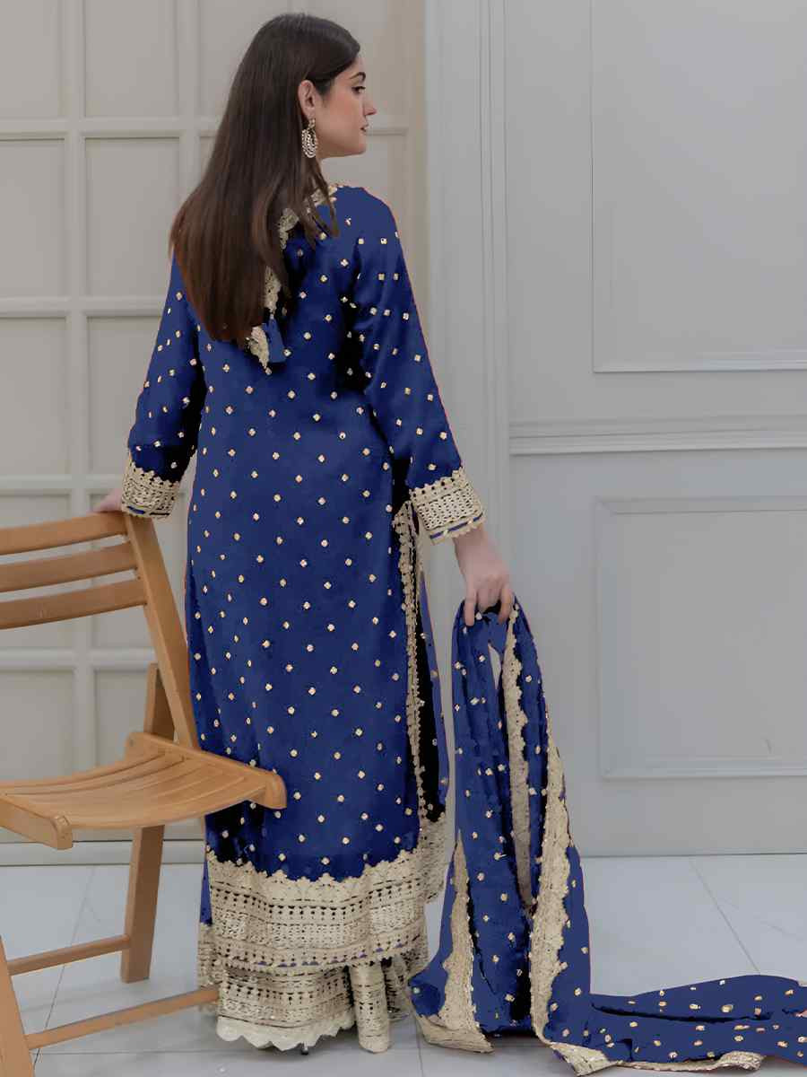 Nevy Blue Heavy Faux Georgette Embroidered Festival Casual Ready Sharara Pant Salwar Kameez