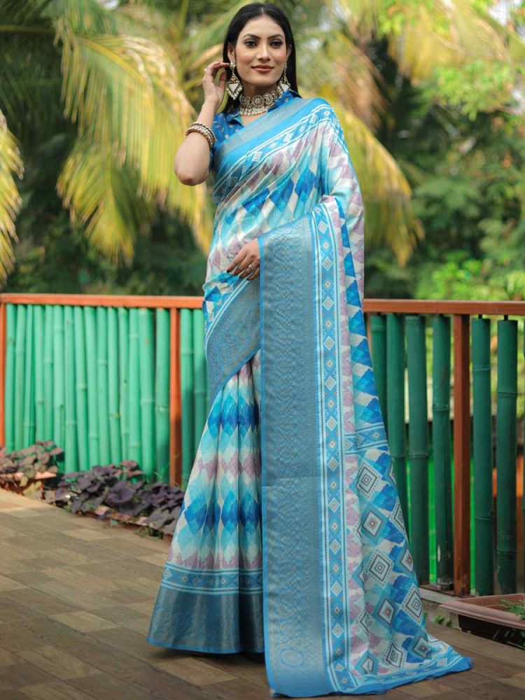 Off Green Crepe Soft Silk Printed Festival Casual Classic Style Saree