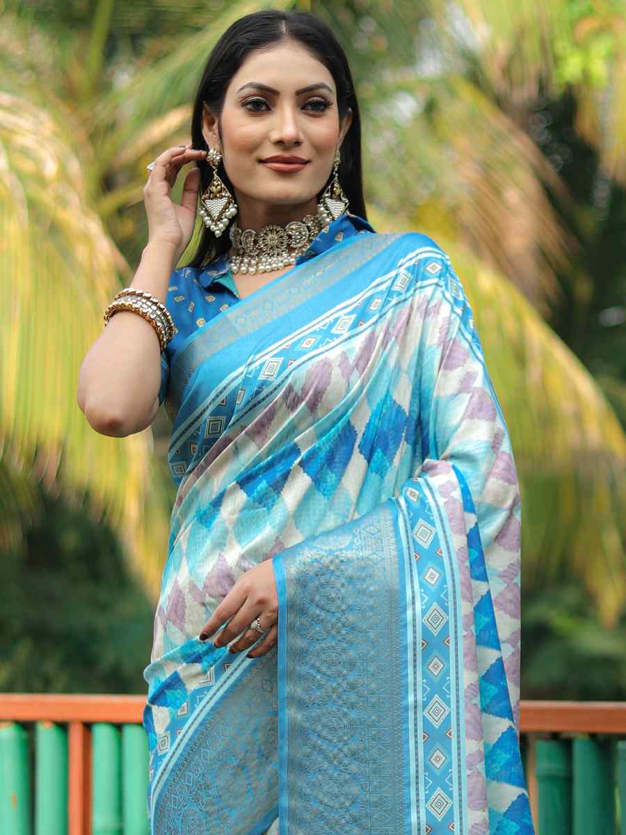 Off Green Crepe Soft Silk Printed Festival Casual Classic Style Saree