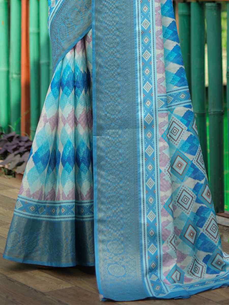 Off Green Crepe Soft Silk Printed Festival Casual Classic Style Saree