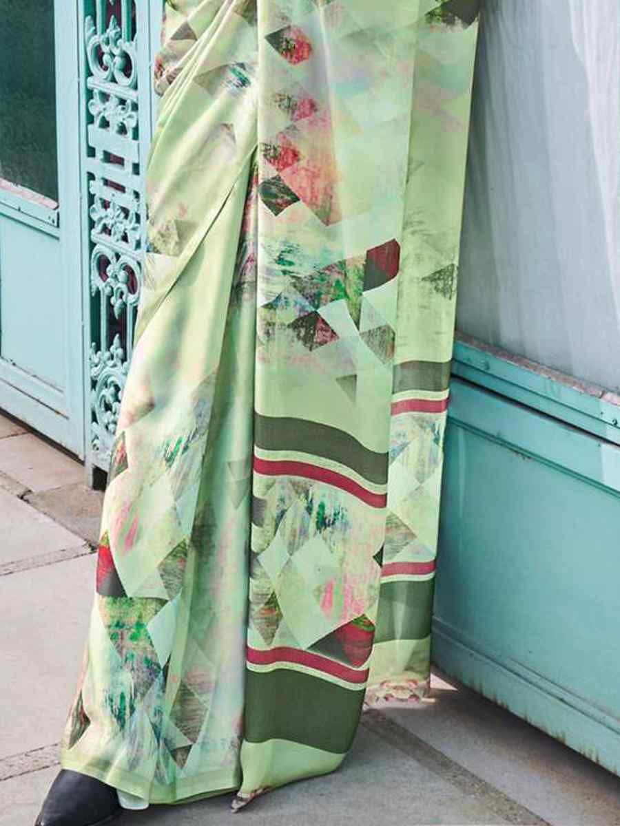 Off Green Crepe Soft Silk Printed Festival Casual Contemporary Saree