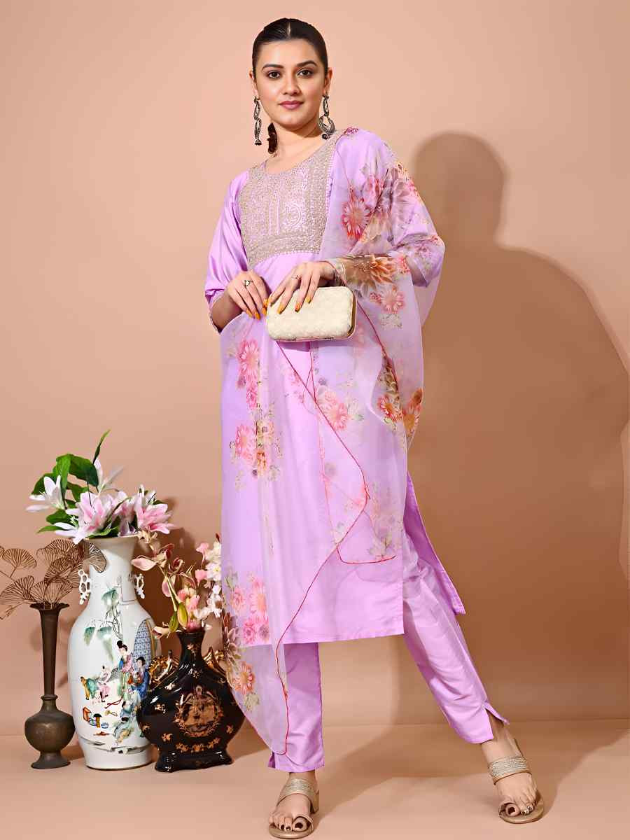 Off Pink Taffeta Silk Embroidered Festival Casual Pant Ready Salwar Kameez