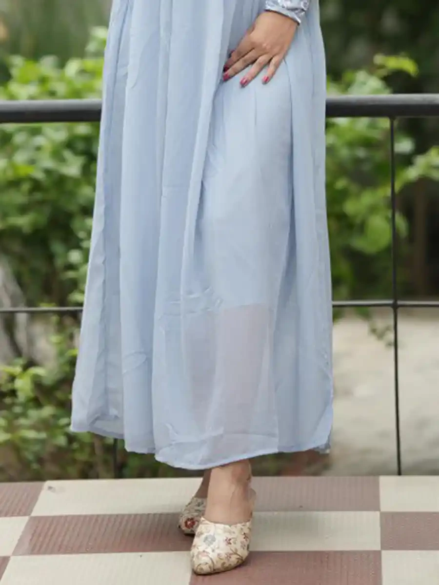 Off Sky Crepe Georgette Embroidered Festival Casual Gown