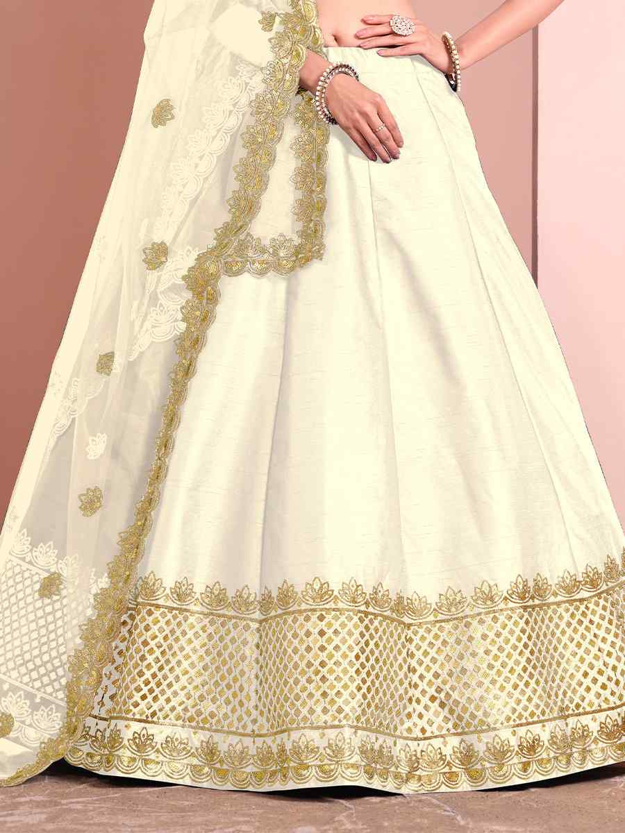 Off-White Art Silk Embroidery Reception Party Wear Heavy Border Lehenga Choli