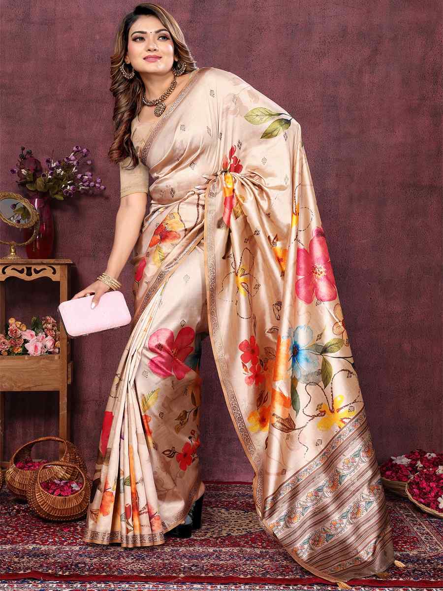 Off White Art Silk Handwoven Festival Wedding Heavy Border Saree