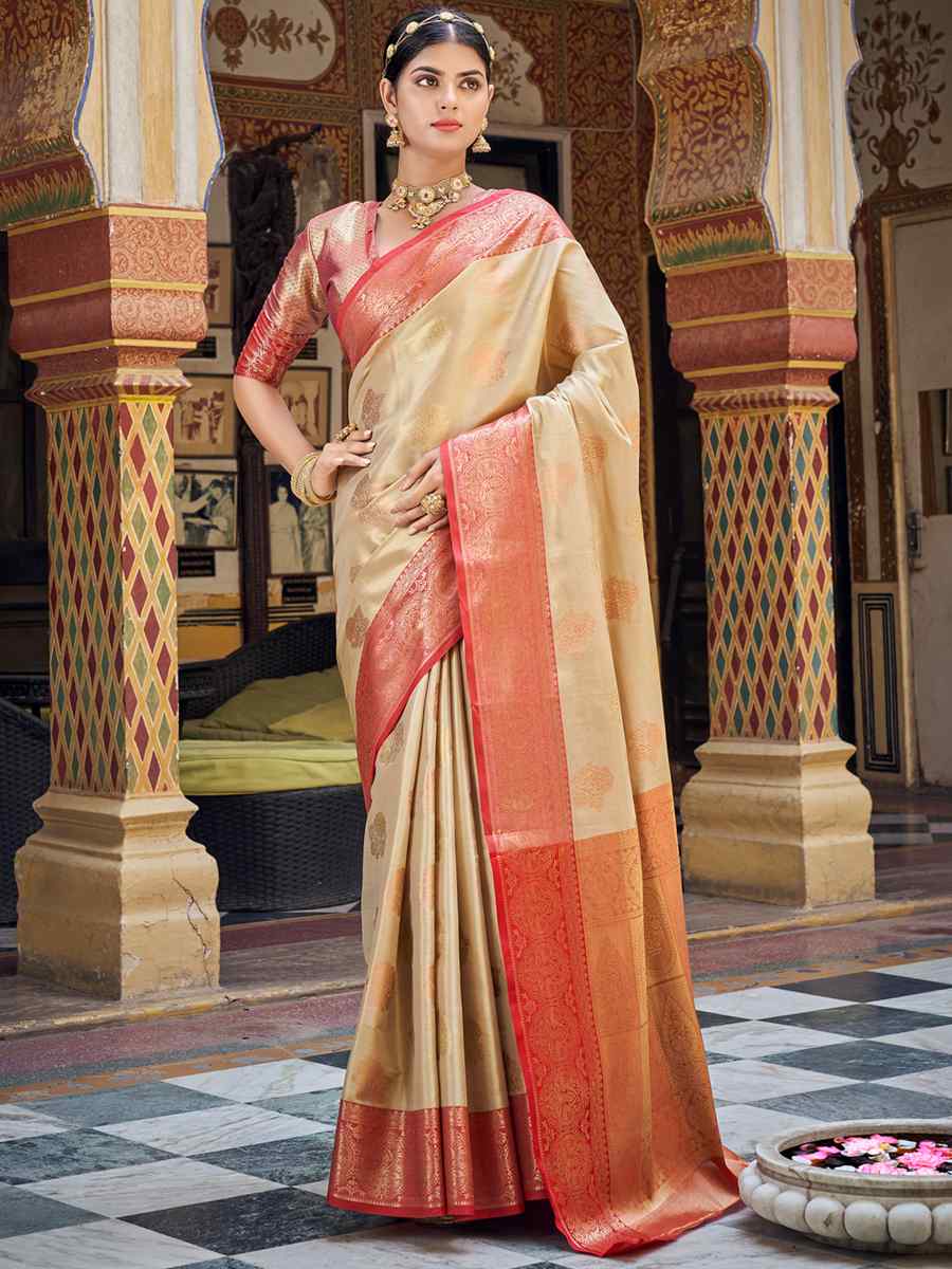 Off White Banarasi Silk Handwoven Wedding Festival Heavy Border Saree