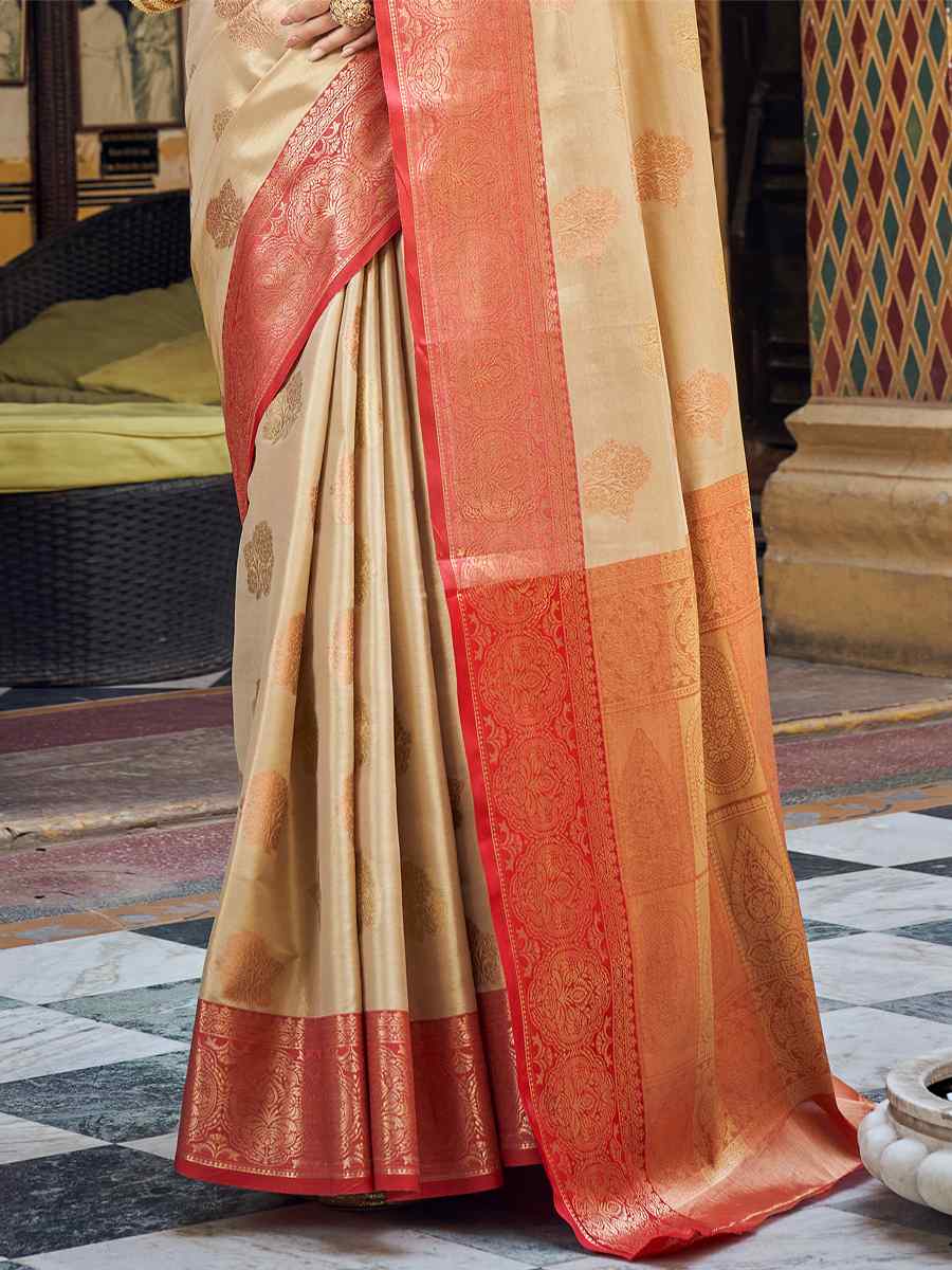 Off White Banarasi Silk Handwoven Wedding Festival Heavy Border Saree