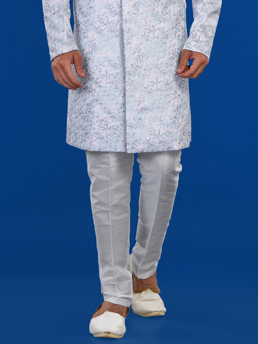 Off White Cotton Embroidered Party Wedding Kurta