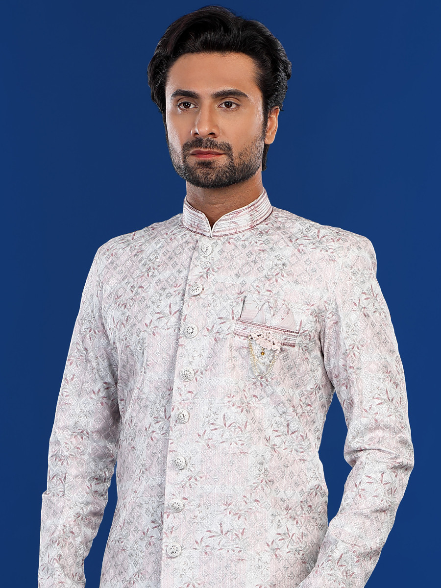 Off White Cotton Embroidered Party Wedding Kurta