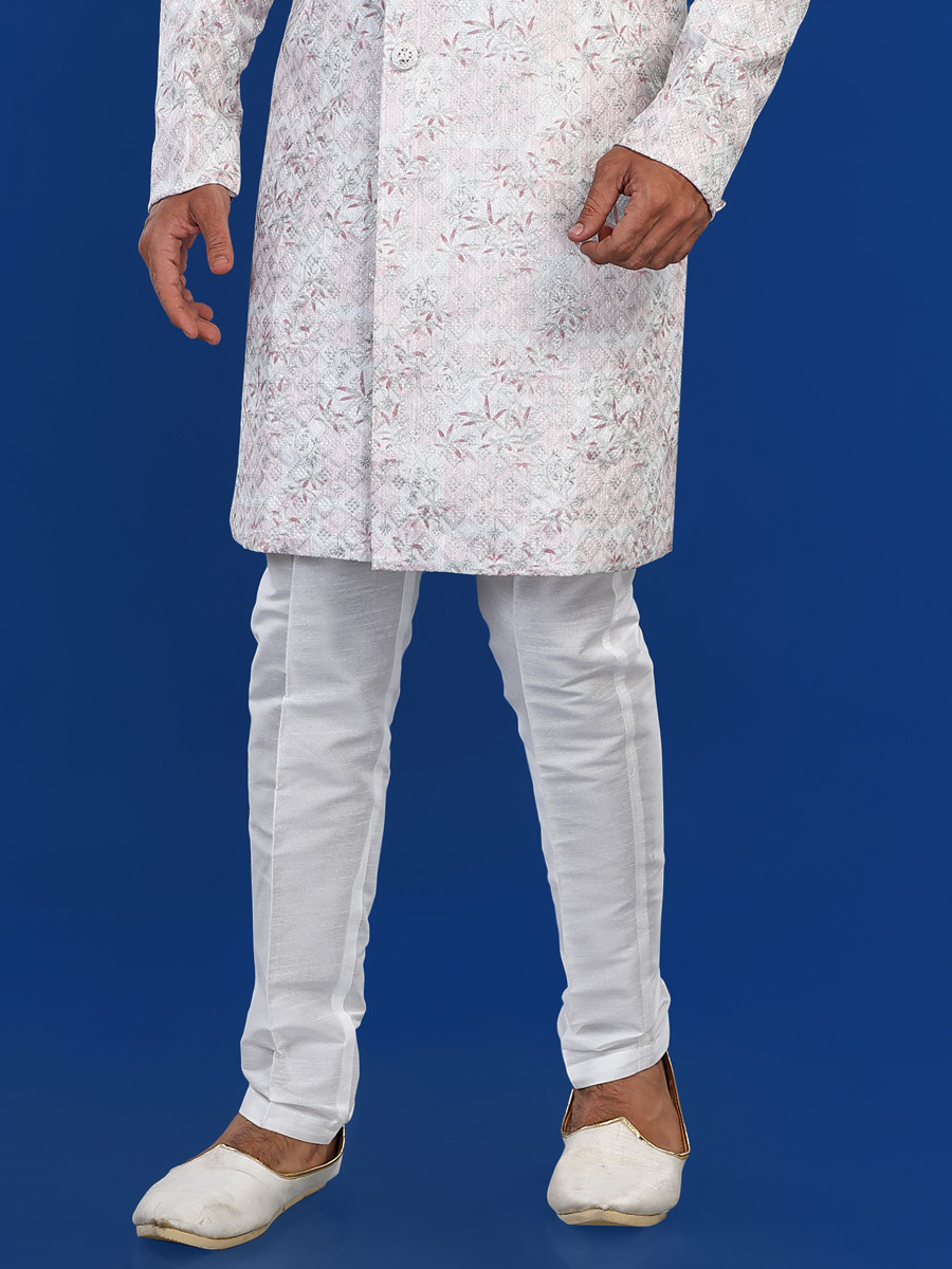 Off White Cotton Embroidered Party Wedding Kurta