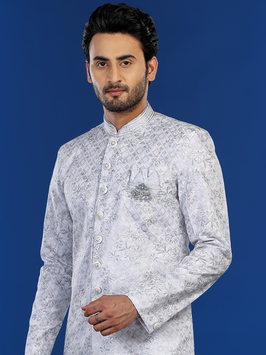 Off White Cotton Embroidered Party Wedding Kurta