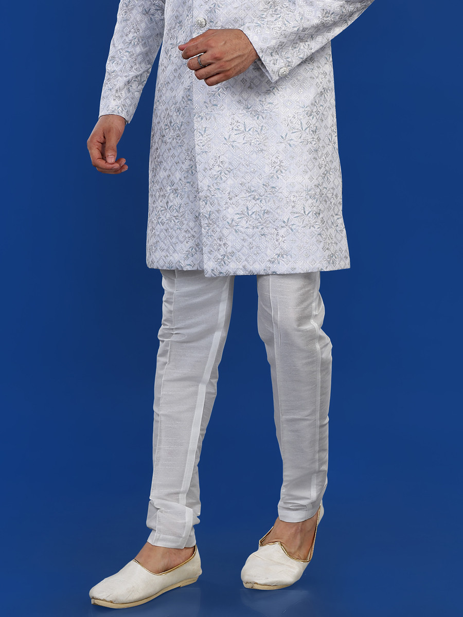 Off White Cotton Embroidered Party Wedding Kurta