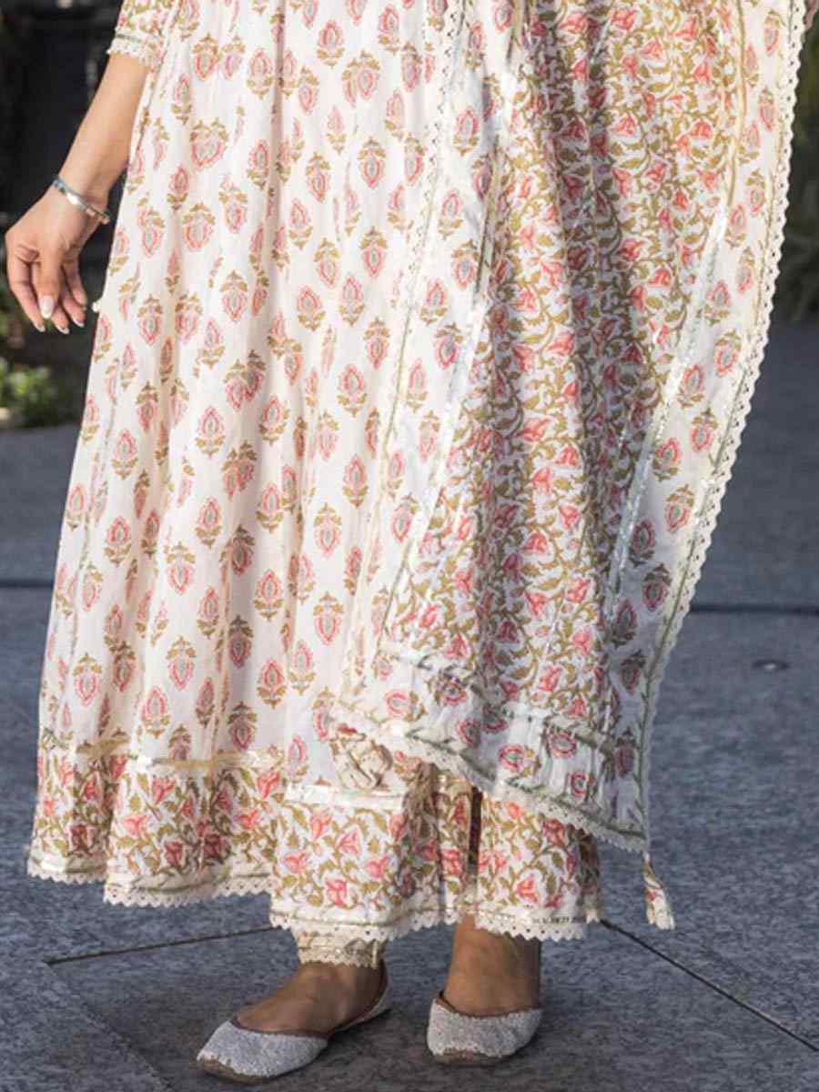 Off White Cotton�Printed Casual Festival Pant Salwar Kameez