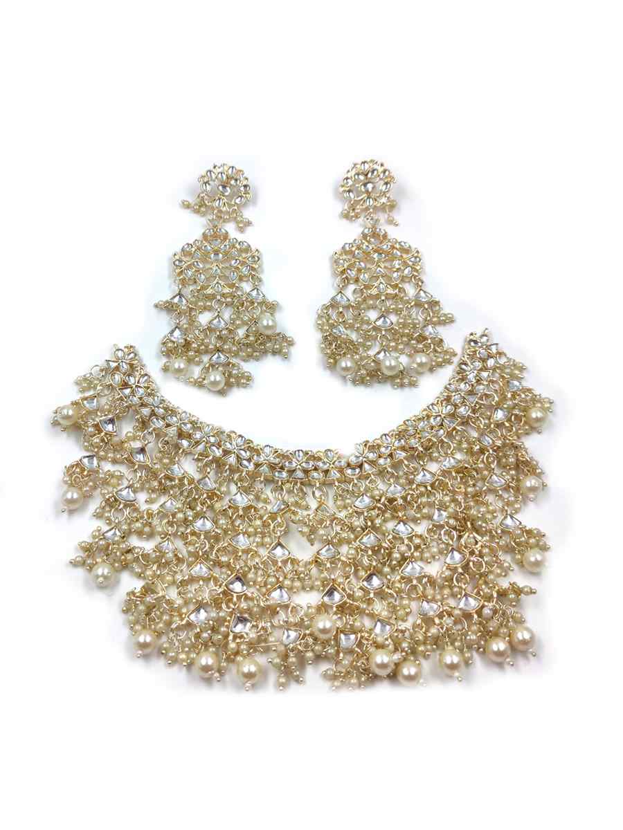 Off White Cream Alloy Festival Wear Kundan Necklace