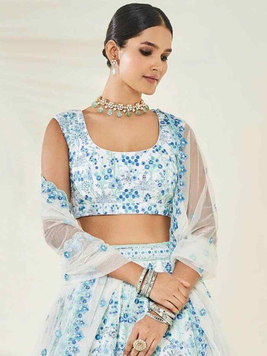 Off White Faux Georgette Embroidery Bridesmaid Wedding Heavy Border Lehenga Choli