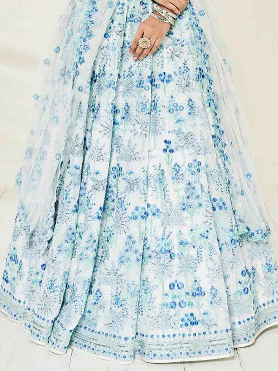 Off White Faux Georgette Embroidery Bridesmaid Wedding Heavy Border Lehenga Choli