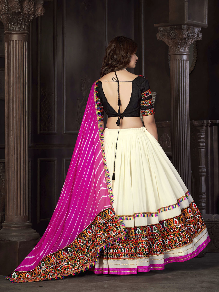 Off White Georgette Printed Festival Mehendi Circular Lehenga Choli