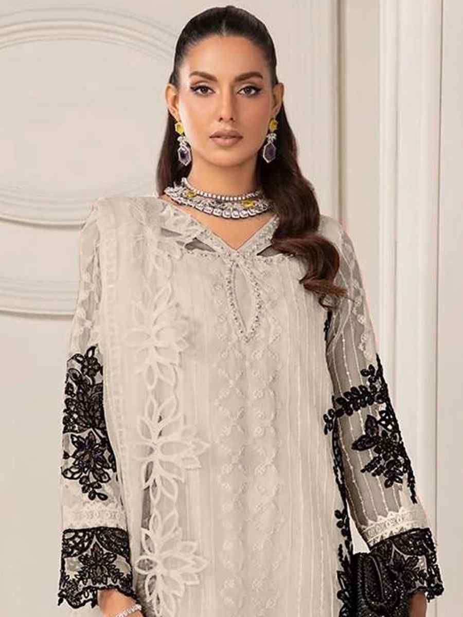 Off White Heavy Fuax Georgette Embroidered Festival Wedding Pant Salwar Kameez