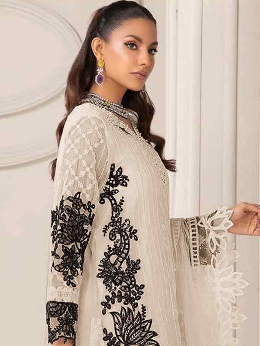 Off White Heavy Fuax Georgette Embroidered Festival Wedding Pant Salwar Kameez