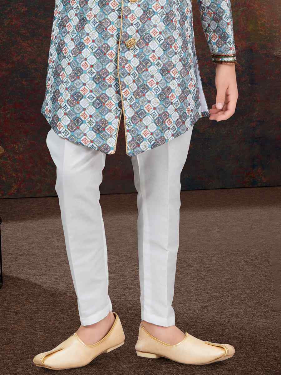 Off White Jacquard Embroidered Festival Wedding Kurta Pyjama Boys Wear