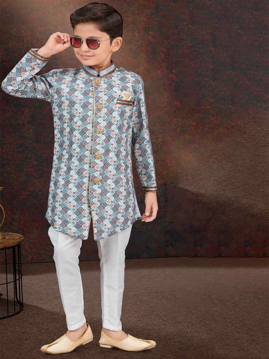 Off White Jacquard Embroidered Festival Wedding Kurta Pyjama Boys Wear