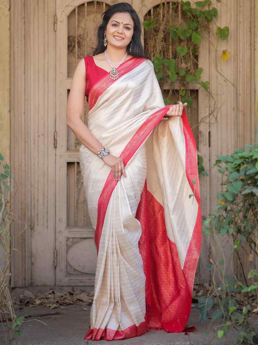 Off White Kubera Pattu Handwoven Casual Festival Heavy Border Saree