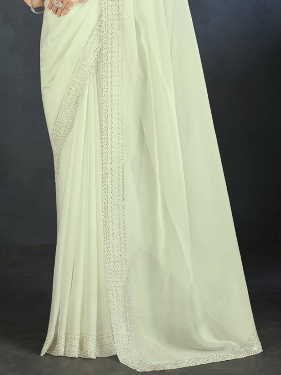 Off White Organza Handwoven Festival Wedding Heavy Border Saree