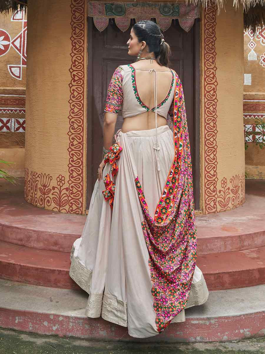 Off White Organza Rayon Embroidered Festival Festival Traditional Lehenga Choli