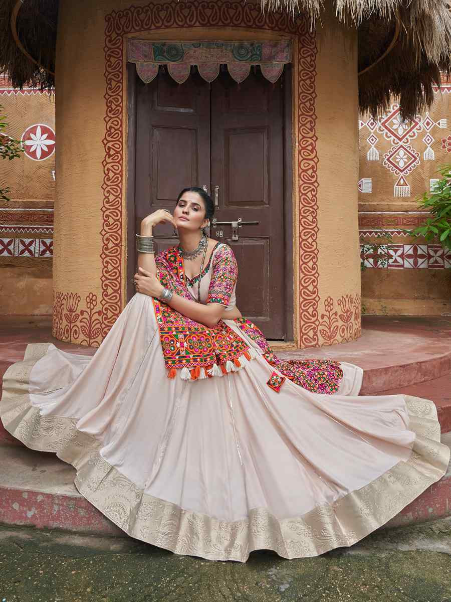 Off White Organza Rayon Embroidered Festival Festival Traditional Lehenga Choli