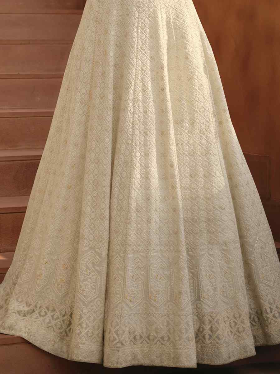 Off White Premium Real Georgette Embroidered Festival Mehendi Traditional Lehenga Choli