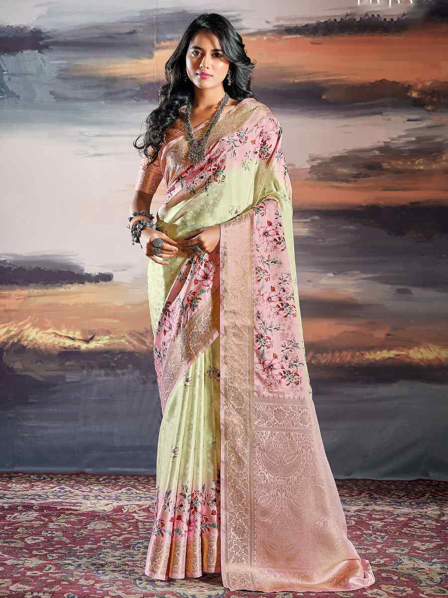 Off White Pure Satin Handwoven Festival Wedding Heavy Border Saree