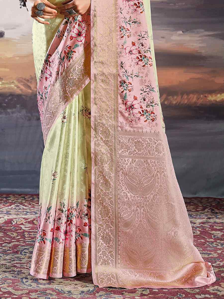 Off White Pure Satin Handwoven Festival Wedding Heavy Border Saree