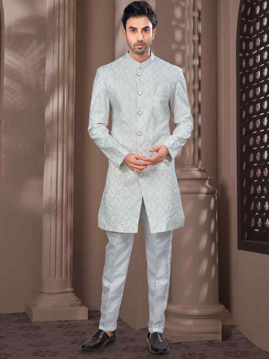 Off White Silk Dupion Embroidered Festival Wedding Sherwani