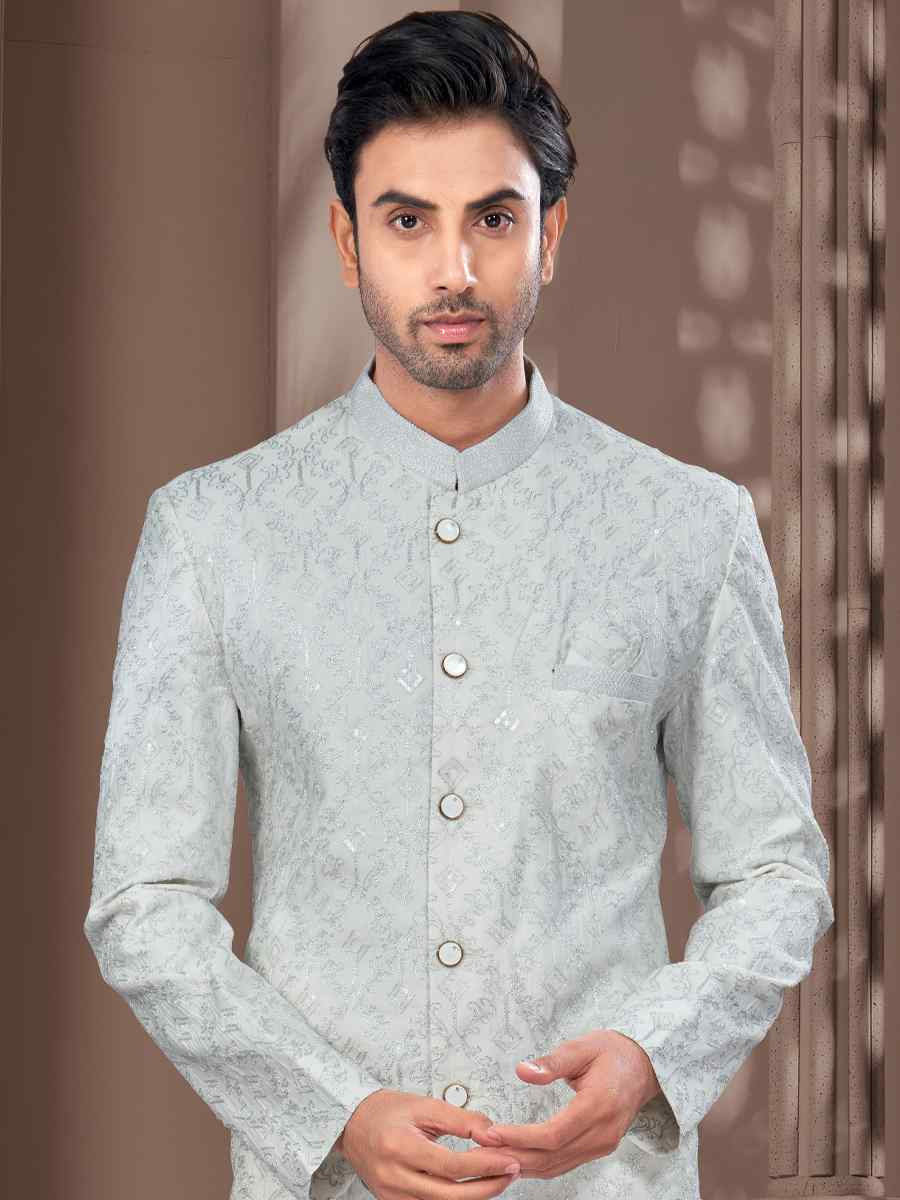 Off White Silk Dupion Embroidered Festival Wedding Sherwani