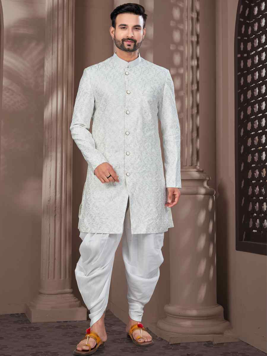 Off White Silk Dupion Embroidered Festival Wedding Sherwani