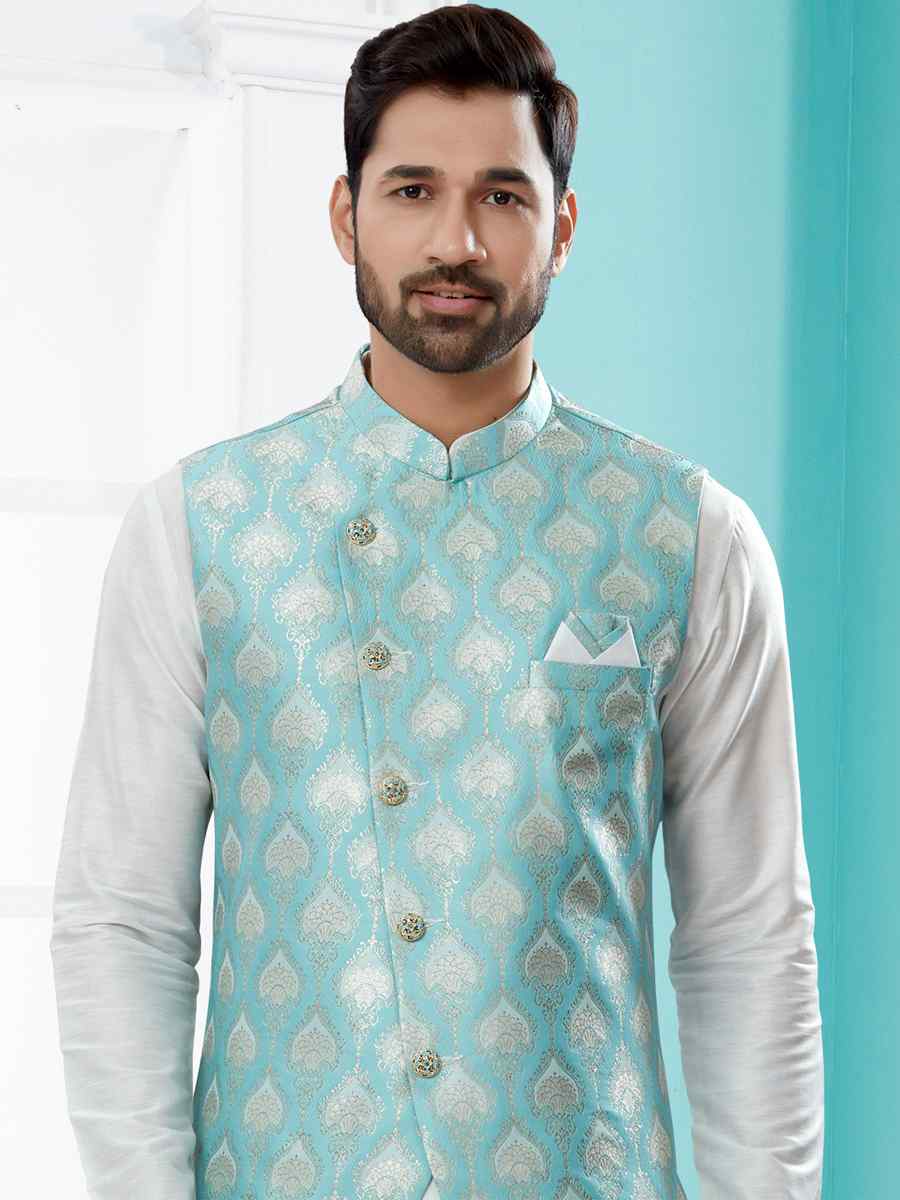 Off White Silk Dupion Woven Festival Party Kurta