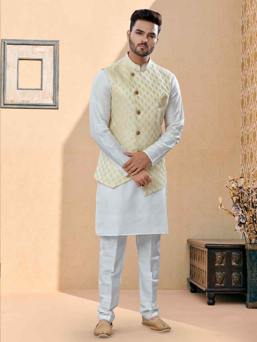 Off White Silk Dupion Woven Festival Party Kurta