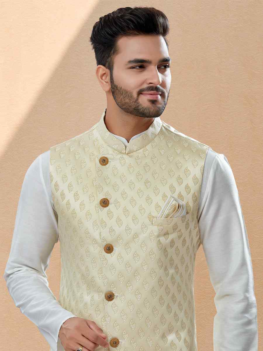 Off White Silk Dupion Woven Festival Party Kurta