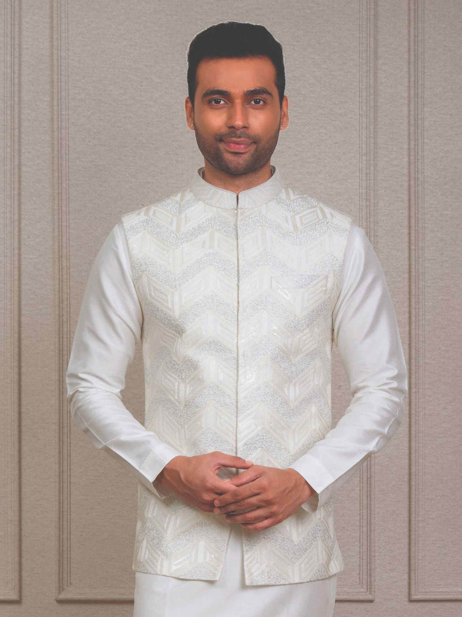 Off White Silk Woven Groom Wedding Kurta